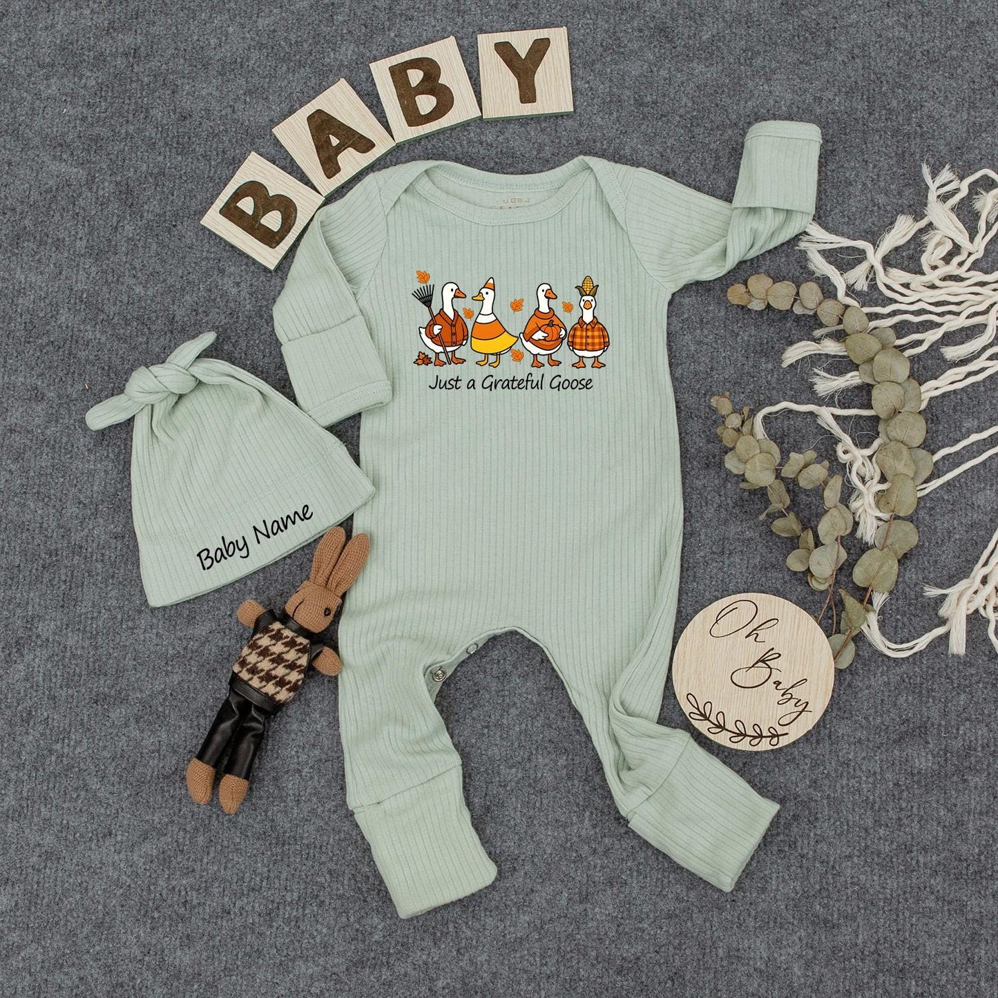 Grateful Goose Baby Bodysuit Fall Thanksgiving Outfit, Cute Infant Romper, Personalized Baby Shower Gift, Autumn Clothes