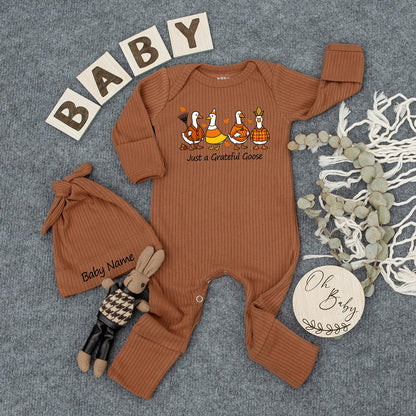 Grateful Goose Baby Bodysuit Fall Thanksgiving Outfit, Cute Infant Romper, Personalized Baby Shower Gift, Autumn Clothes