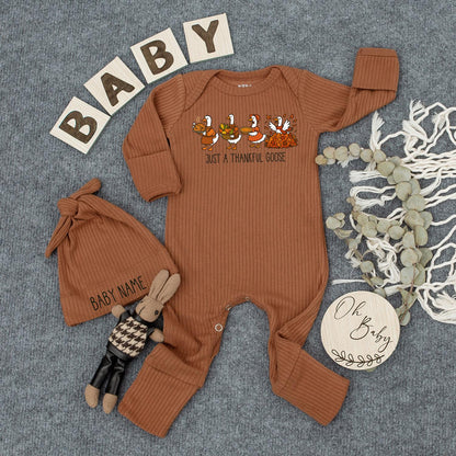 Thankful Goose Baby Bodysuit Fall Outfit, Cute Thanksgiving Romper, Newborn Infant Clothes, Autumn Gift Set, Just a Thankful Goose Onesie (139 chars)