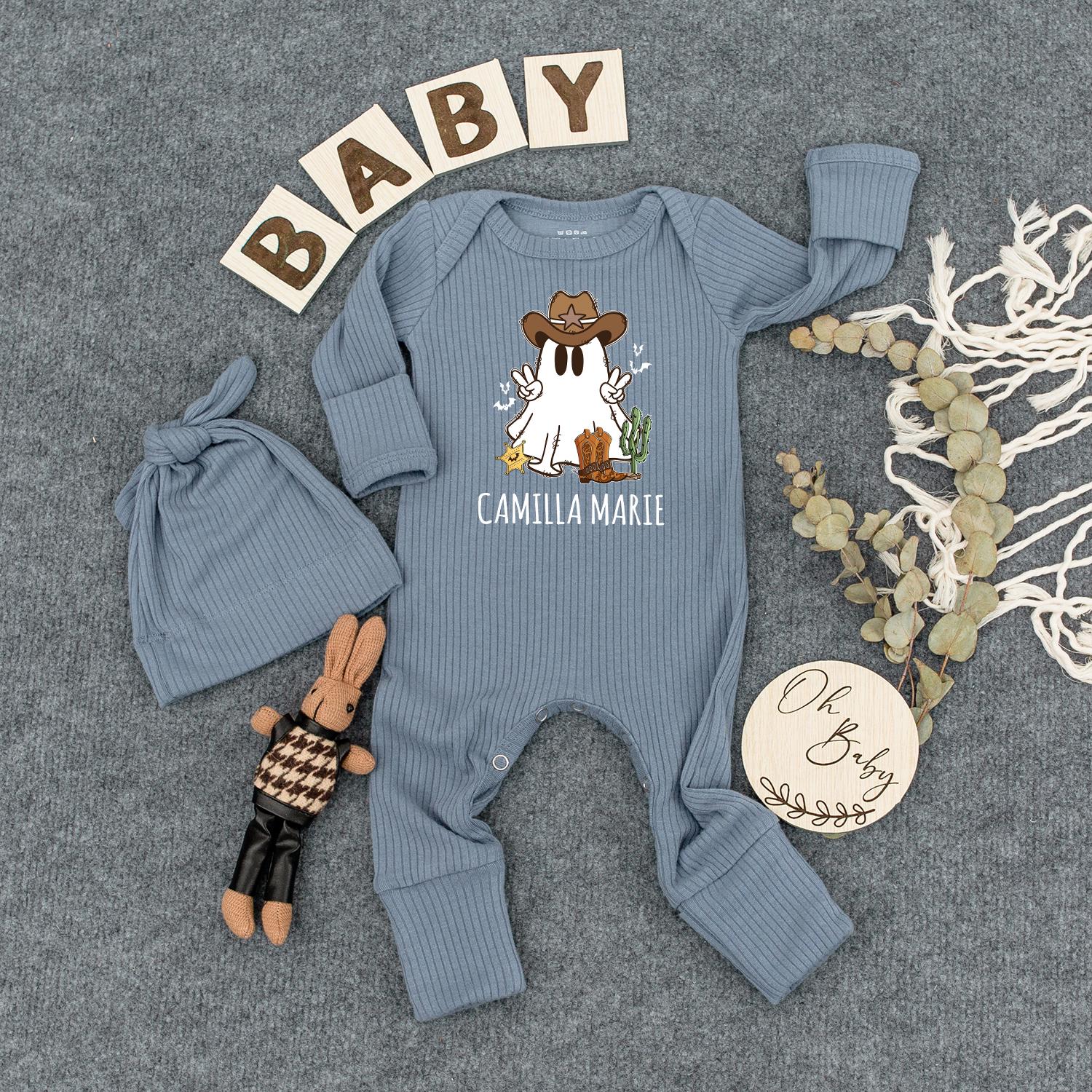 Ghost Cowboy Baby Bodysuit Personalized Infant Romper Jackson Cowboy Ghost Halloween Baby Outfit Newborn Gift