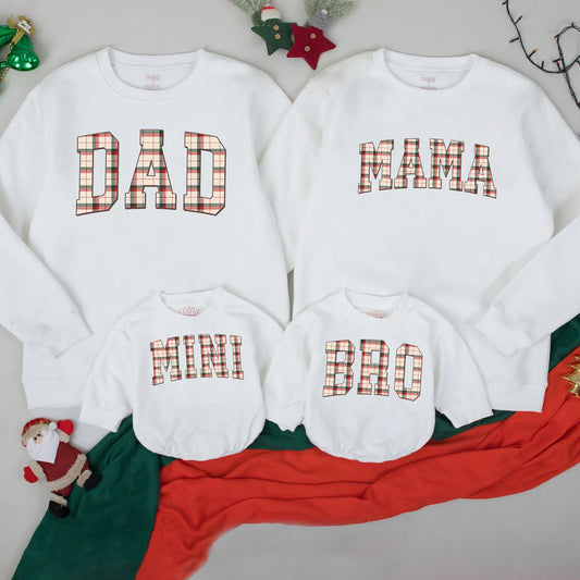 Plaid Family Matching Sweatshirts Dad Mama Mini Bro Holiday Christmas Outfit Red Green Cozy Festive Tops for Family