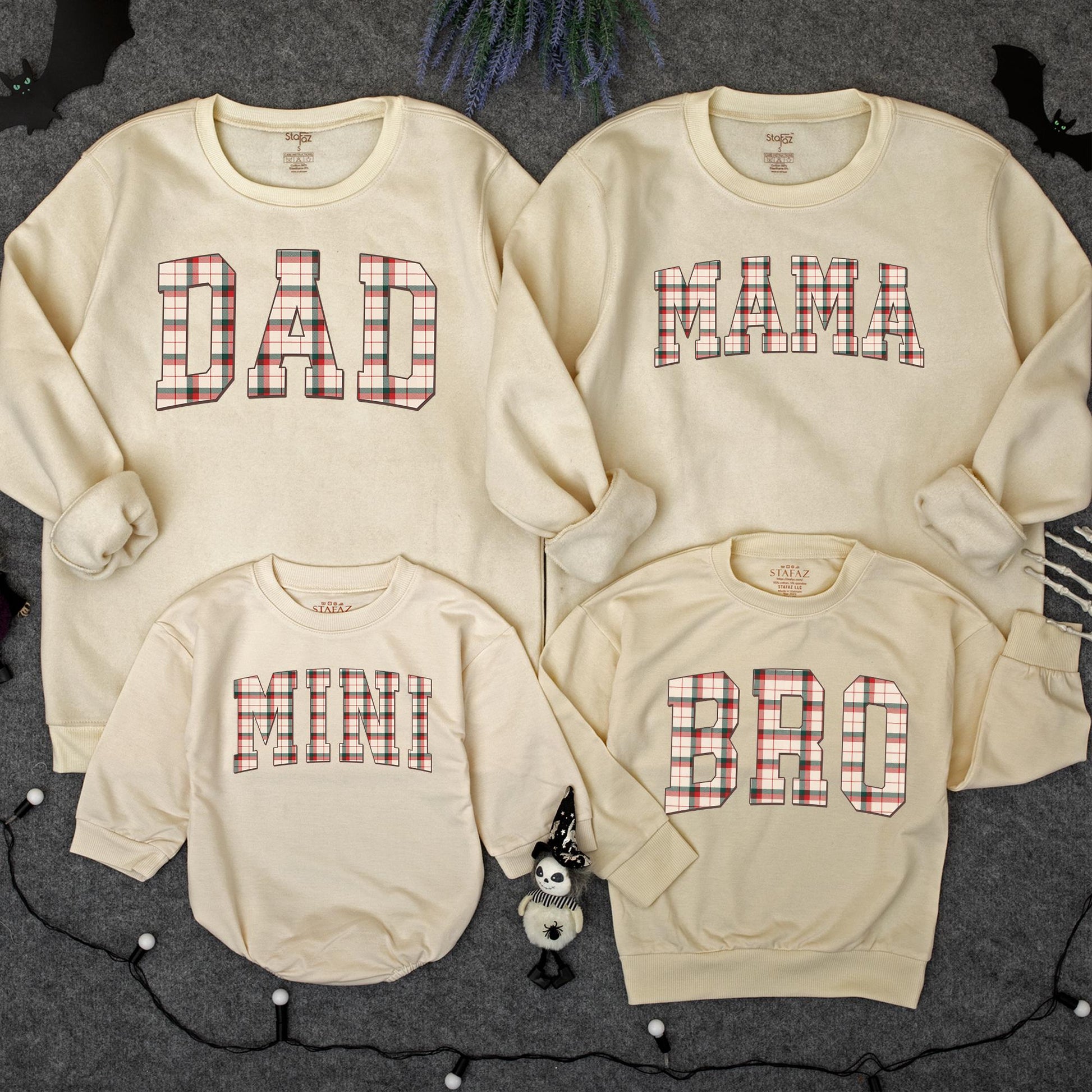 Plaid Family Matching Sweatshirts Dad Mama Mini Bro Holiday Christmas Outfit Red Green Cozy Festive Tops for Family