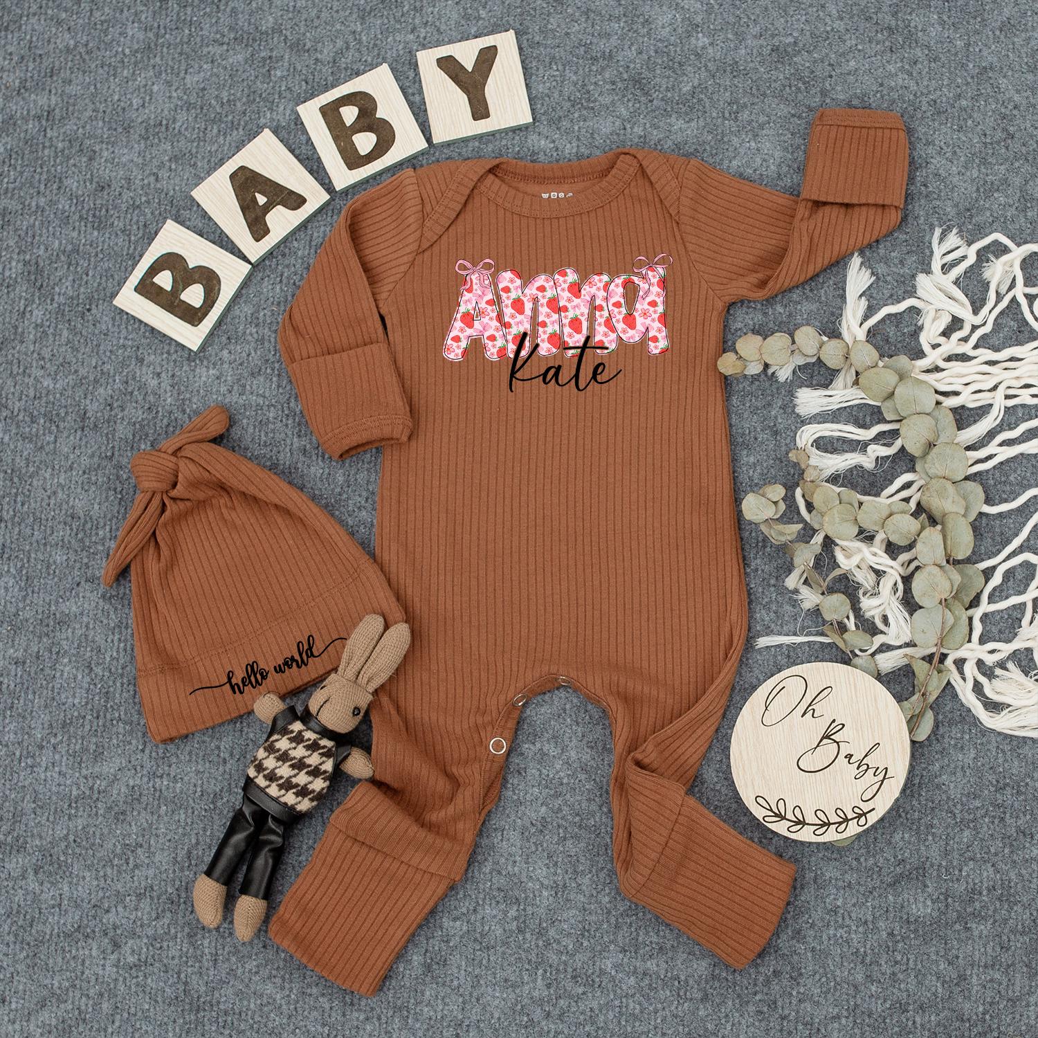 Personalized Strawberry Baby Bodysuit with Name Anni & Kate, Custom Girl Romper, Newborn Outfit, Cute Shower Gift, Soft Cotton Coming Home Clothes (139 chars)