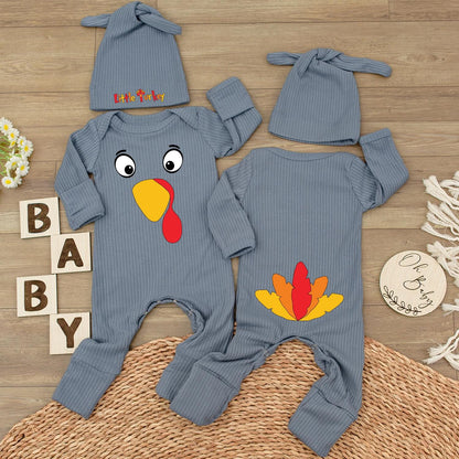 Cute Baby Turkey Romper with Hat Adorable Infant Thanksgiving Outfit Long Sleeve Fall Holiday Clothes Newborn Gift