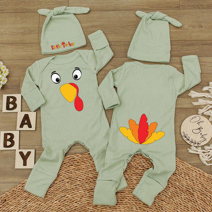 Cute Baby Turkey Romper with Hat Adorable Infant Thanksgiving Outfit Long Sleeve Fall Holiday Clothes Newborn Gift