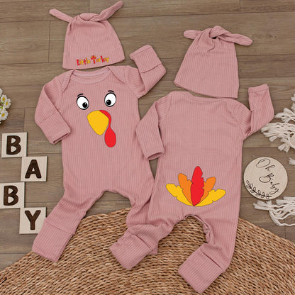 Cute Baby Turkey Romper with Hat Adorable Infant Thanksgiving Outfit Long Sleeve Fall Holiday Clothes Newborn Gift