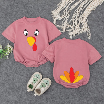 Cute Turkey Face Sweatshirt, Thanksgiving Outfit for Baby Toddler, Funny Fall Holiday Costume Shirt for Boys Girls, Playful Cartoon Design, 130-140 chars