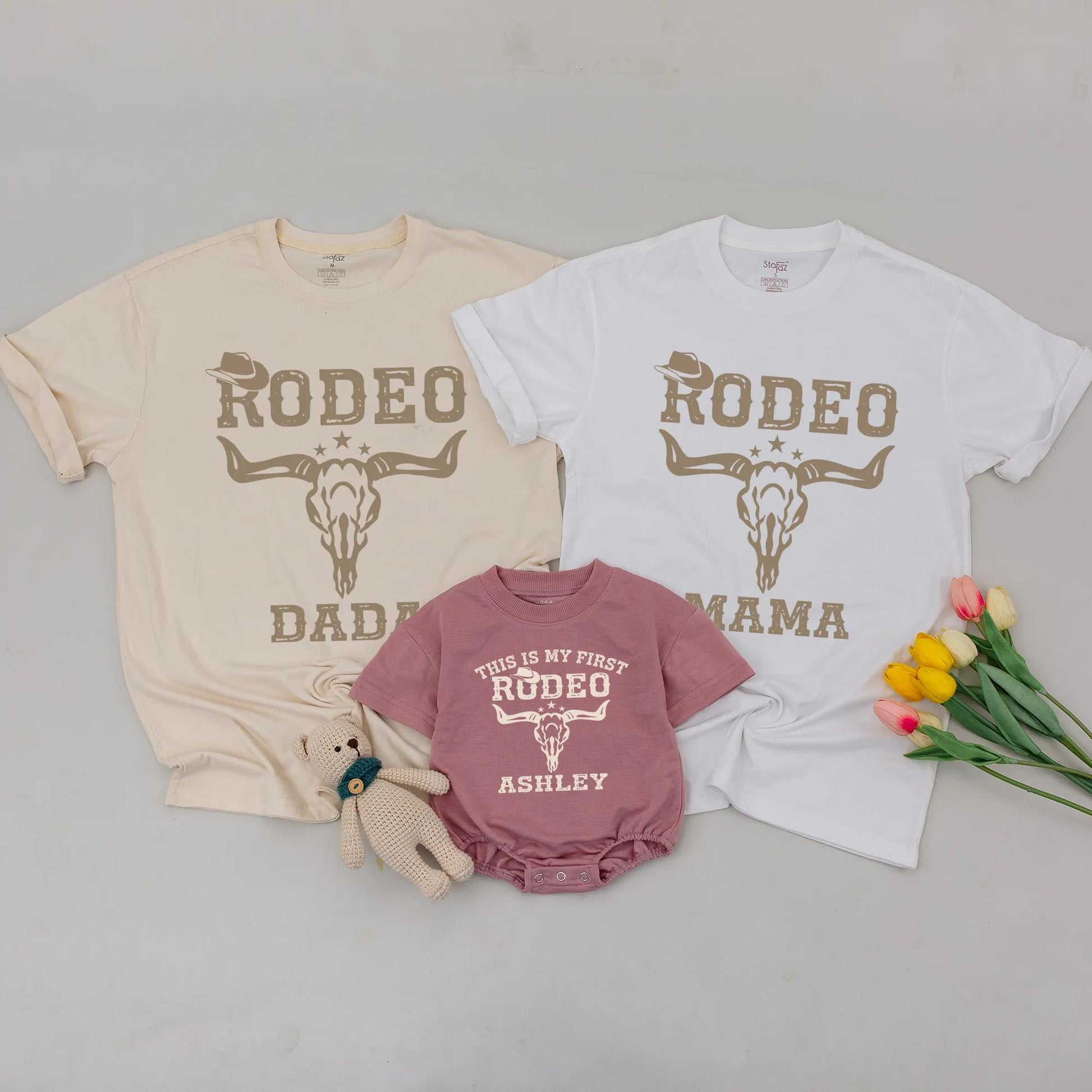 Matching Rodeo Dad, Mama & Ashley 1st Birthday Family Shirts, Western Cowboy Outfit, This Is My First Rodeo, Rustic Theme