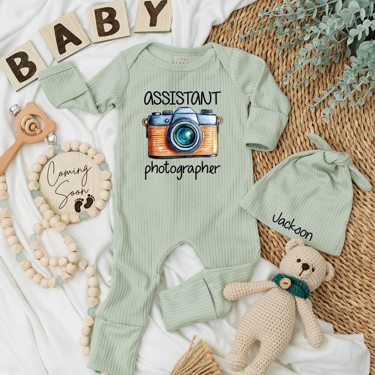Future Photographer Baby Bodysuit Retro Camera Outfit, Cute Assistant Newborn Clothes, Unique Gift for Photographer Parents, Blue Orange Silver 138 Chars