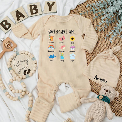 God Says I Am Baby Bodysuit, Cute Christian Baby Girl Outfit, Religious Baby Shower Gift, Newborn Announcement, Cheerful Colors