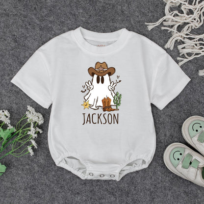 Whimsical Cowboy Ghost Baby Outfit Personalized Halloween Kids Custom Name Bodysuit Fall Toddler Sweatshirt
