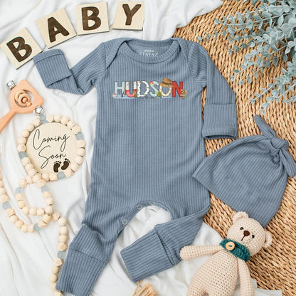Hudson's Fishing Adventure Bodysuit, Personalized Baby Boy Clothes, Newborn Outfit, Cute Fisherman Gift Set, Coming Home Outfit, Playful Fishing Theme 138