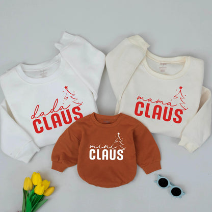 Mama and Mini Claus Matching Christmas Sweatshirts for Family Holiday Outfits Baby's First Christmas Dada Mom and Me Festive Red Design