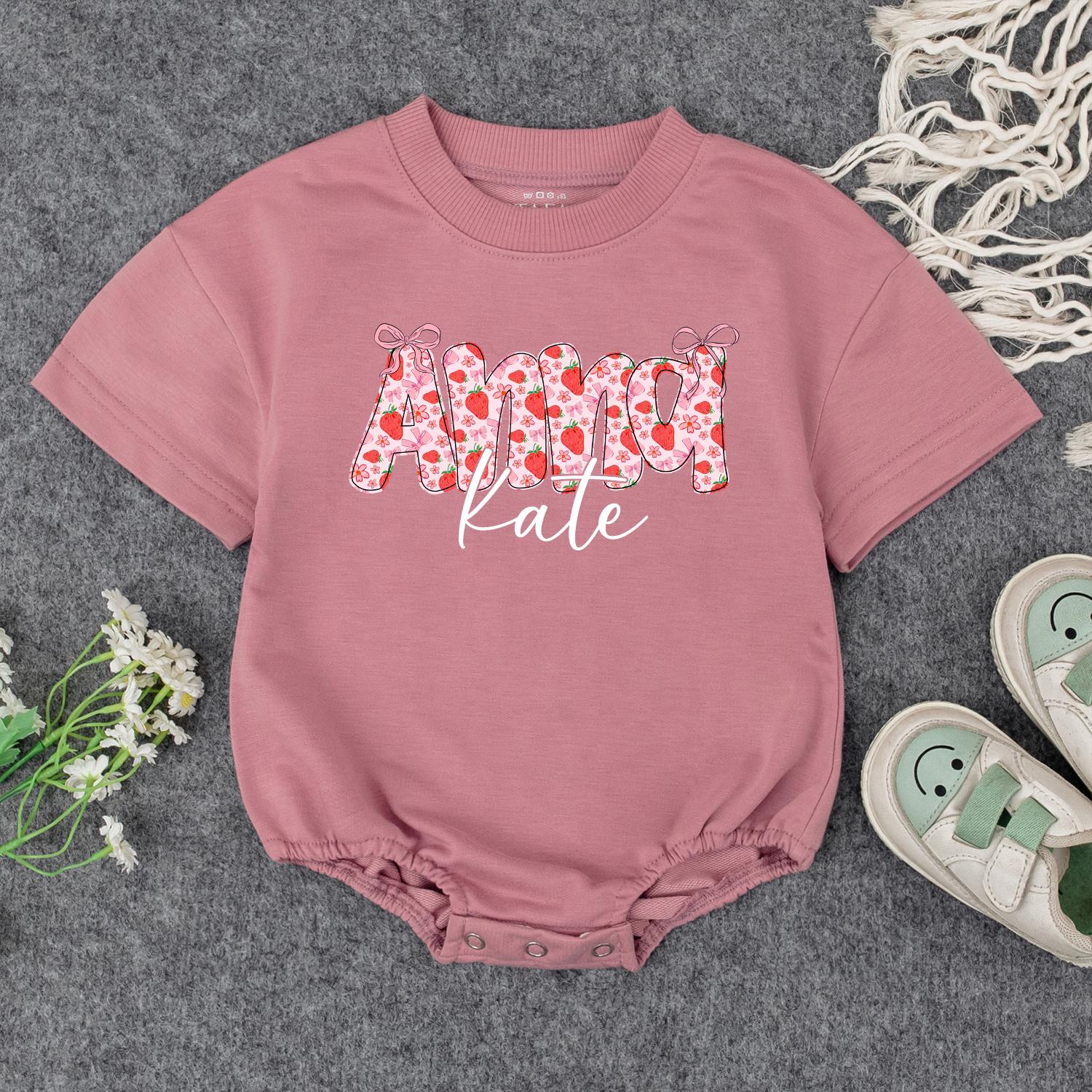Custom Aunt Kate Strawberry Floral Baby Bodysuit Outfit Personalized Auntie Gift Baby Shower Present Matching Family Shirt
