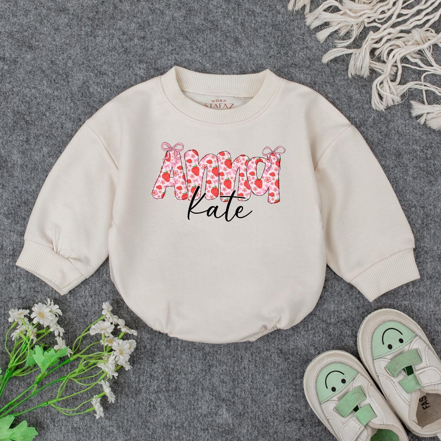 Custom Aunt Kate Strawberry Floral Baby Bodysuit Outfit Personalized Auntie Gift Baby Shower Present Matching Family Shirt