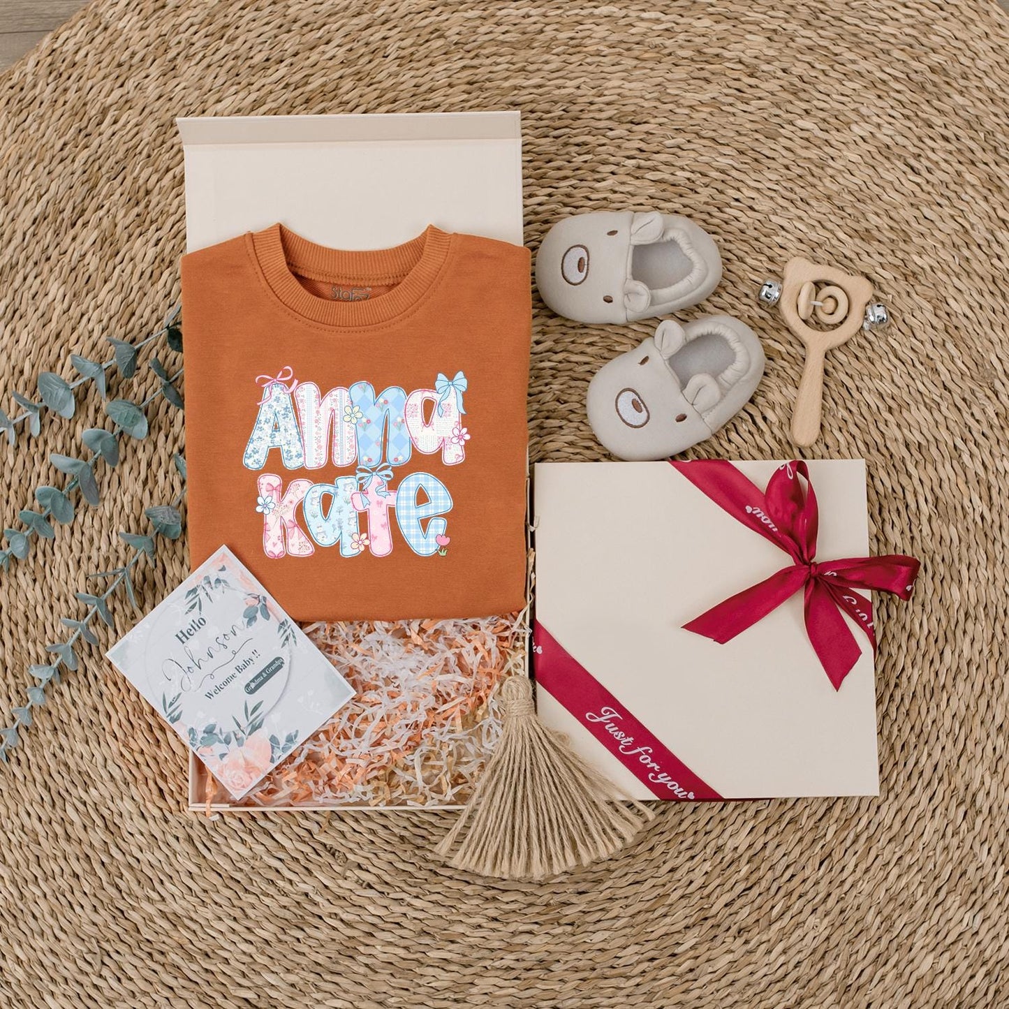 Anna Kate Floral Initial Baby Outfit: Custom Name Sweatshirt Romper, Personalized Birthday Gift Clothes, Cute Pastel Flower Letter Toddler Apparel Girl 139