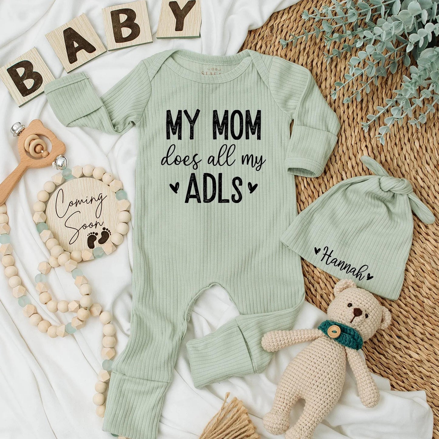 My Mom Does All My ADLs Baby Bodysuit - Funny Newborn Outfit & Baby Shower Gift, Gender Neutral Clothes for New Mom!