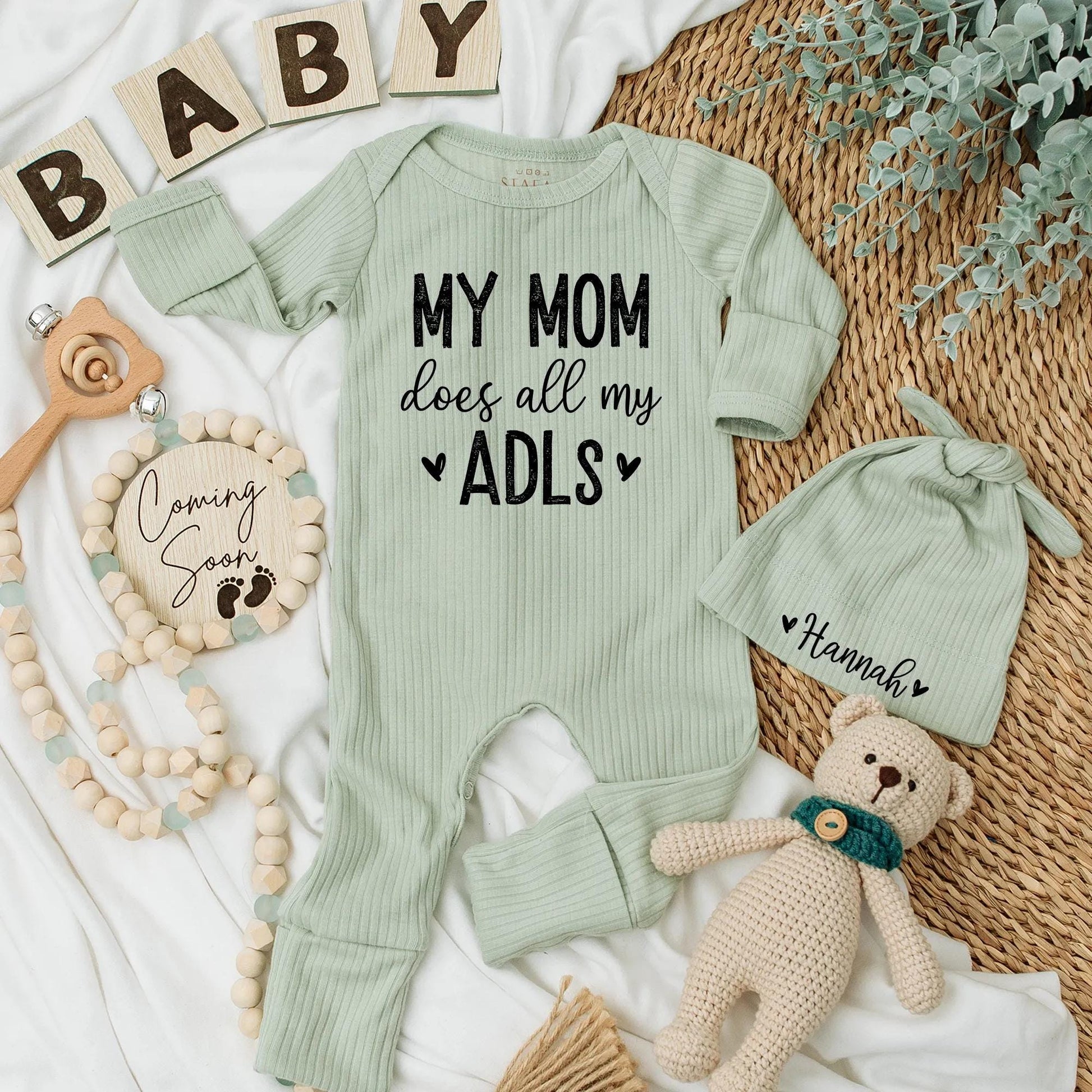 My Mom Does All My ADLs Baby Bodysuit - Funny Newborn Outfit & Baby Shower Gift, Gender Neutral Clothes for New Mom!