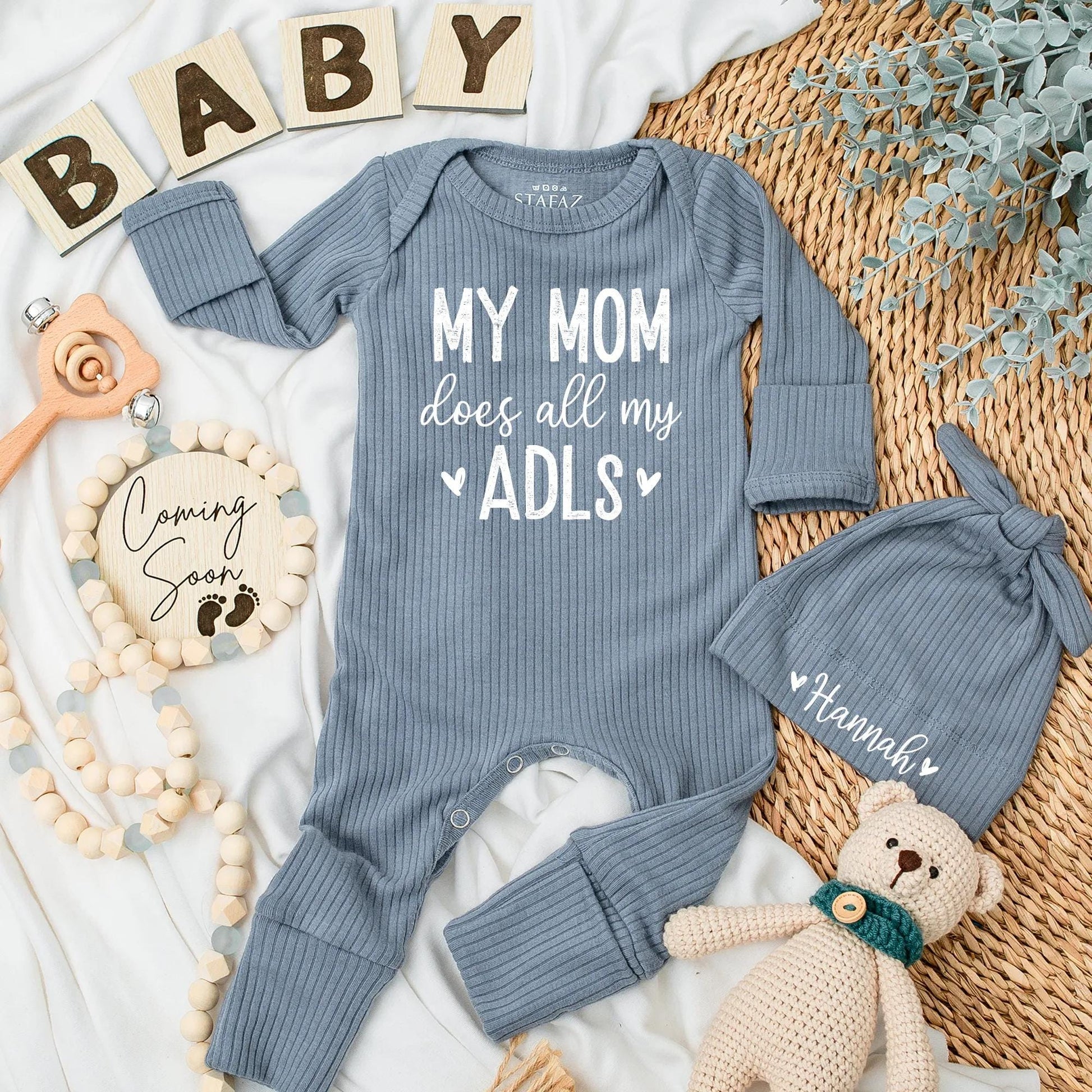 My Mom Does All My ADLs Baby Bodysuit - Funny Newborn Outfit & Baby Shower Gift, Gender Neutral Clothes for New Mom!