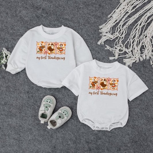 My First Thanksgiving Outfit Baby Turkey Sweatshirt Cute Cartoon Duck Infant Clothes Fall Toddler Shirt, Adorable Autumn Holiday Gift Idea, 135 Chars