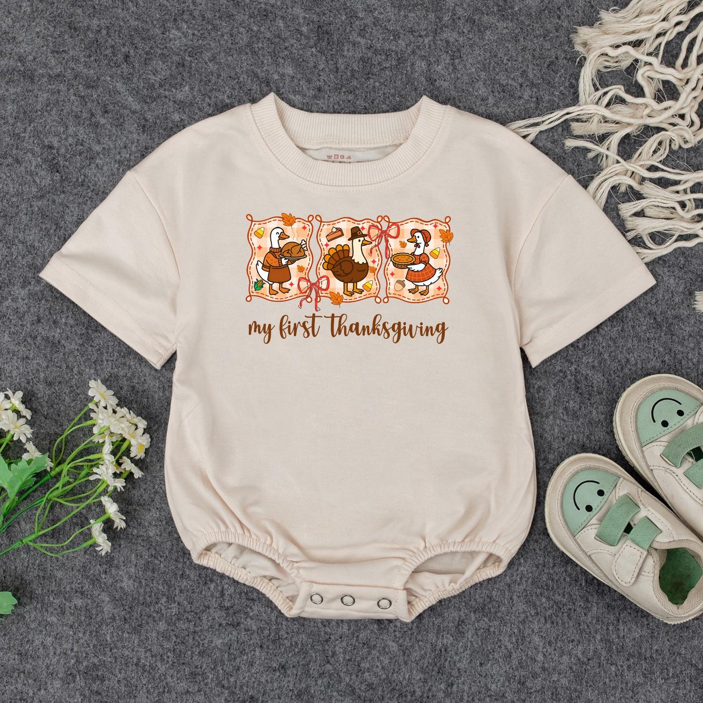 My First Thanksgiving Outfit Baby Turkey Sweatshirt Cute Cartoon Duck Infant Clothes Fall Toddler Shirt, Adorable Autumn Holiday Gift Idea, 135 Chars
