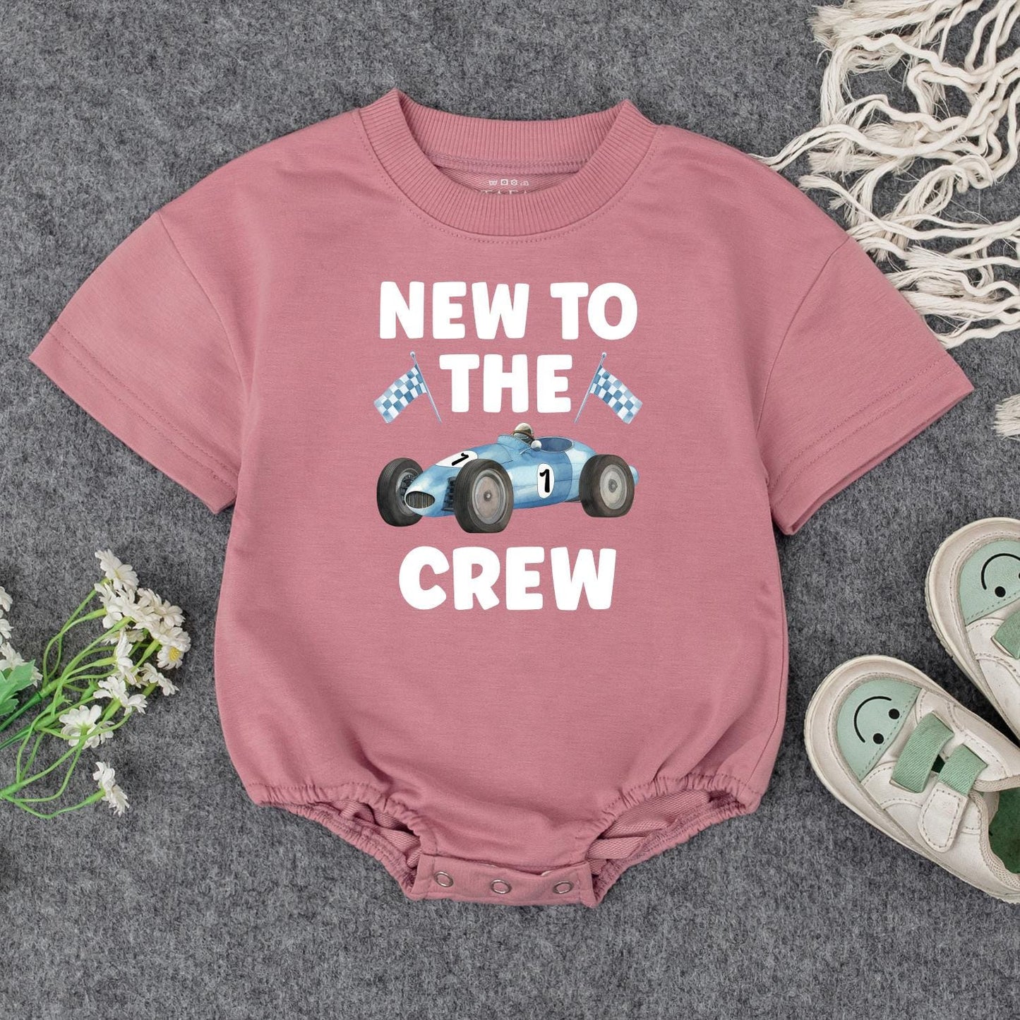 New to the Crew Baby Bodysuit Race Car Outfit Infant Coming Home Clothes Boy Girl Shower Gift Toddler Shirt Cute Playful Design