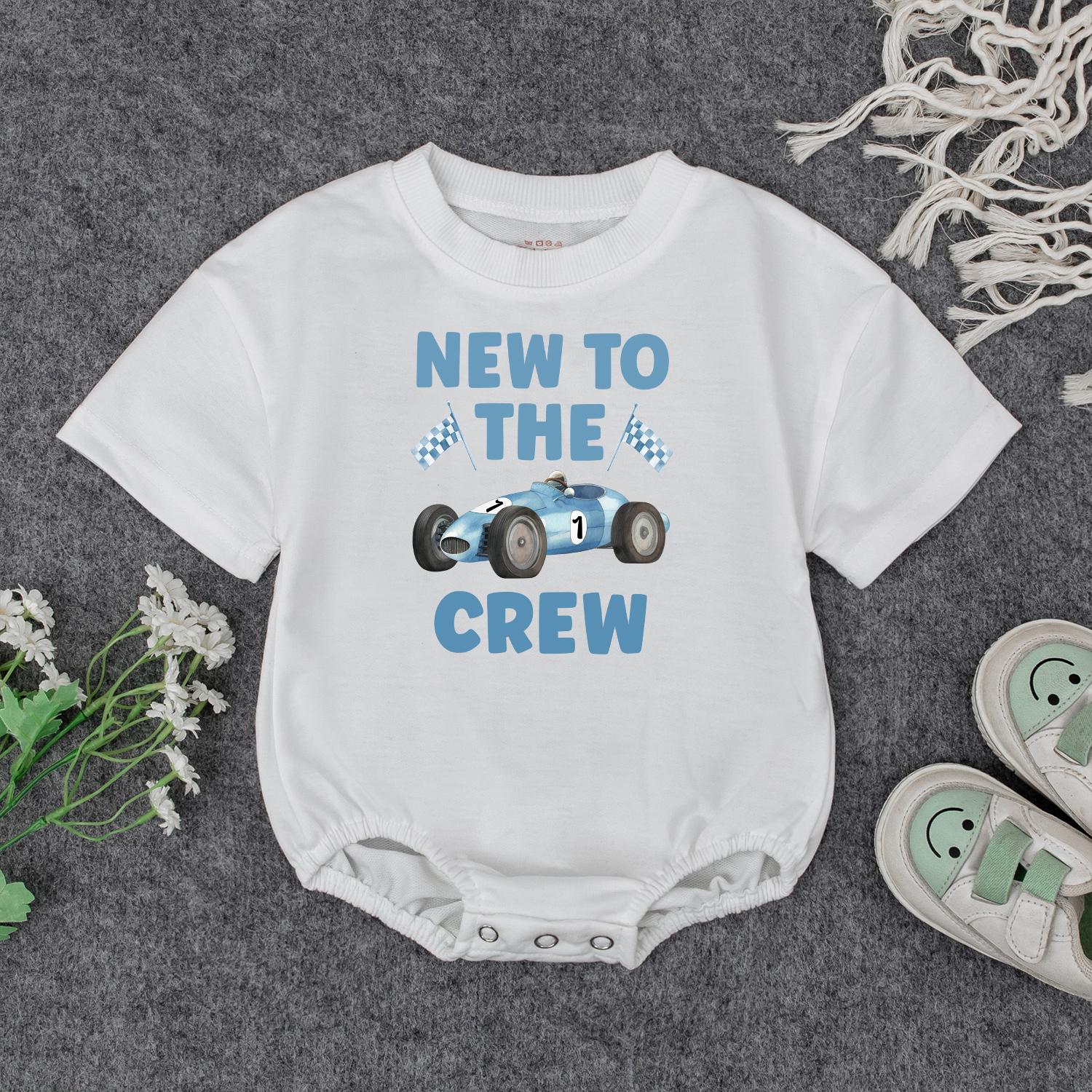 New to the Crew Baby Bodysuit Race Car Outfit Infant Coming Home Clothes Boy Girl Shower Gift Toddler Shirt Cute Playful Design