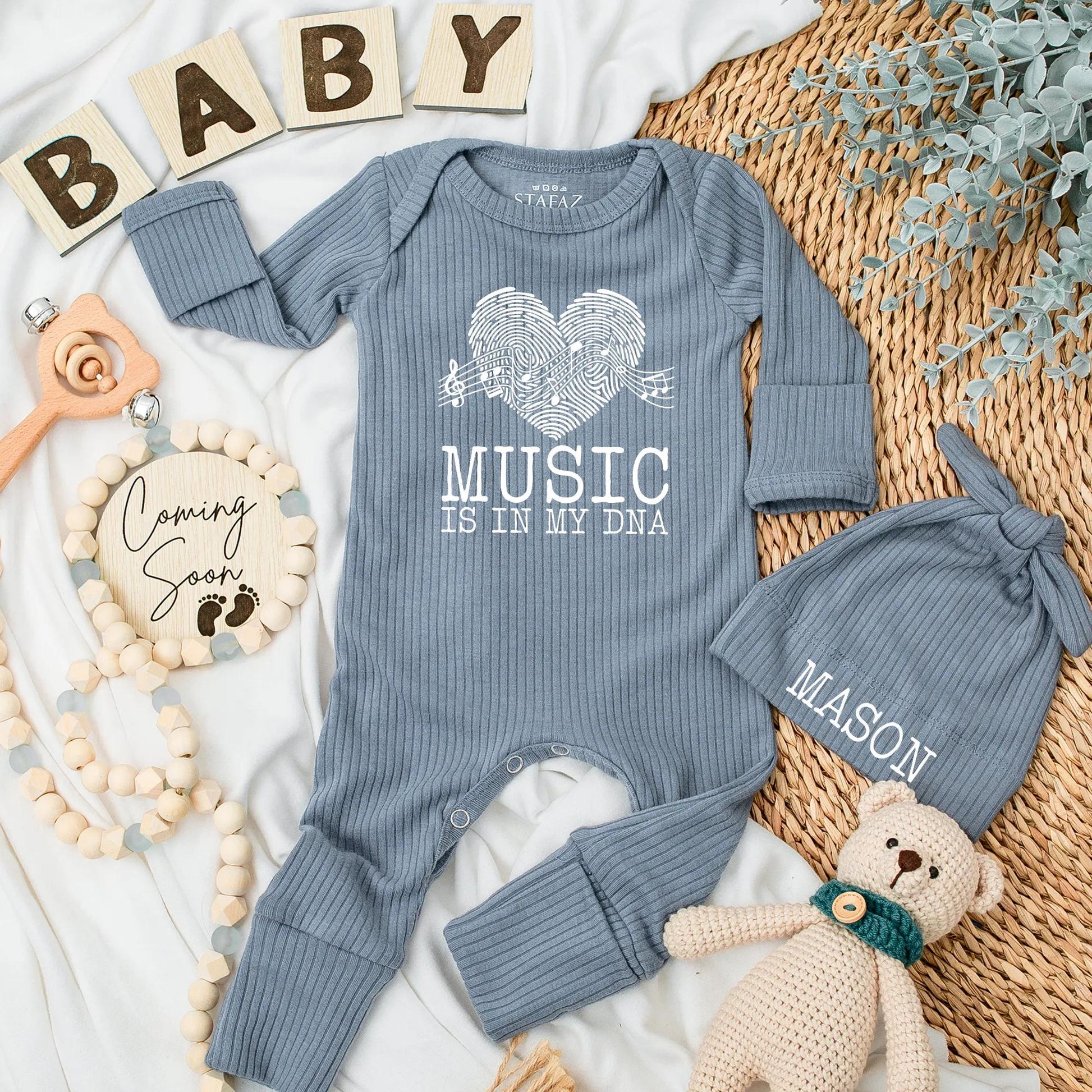 Music is in My DNA Baby Bodysuit Cute Musician Newborn Outfit Gift for Music Lovers Unique Fingerprint Heart Design