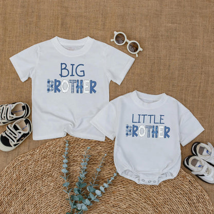 Big Brother Middle Brother Little Brother Matching Outfit, Denim Patchwork Brother Shirts, New Baby Announcement Gift, Sibling Photo Outfit (138 chars)