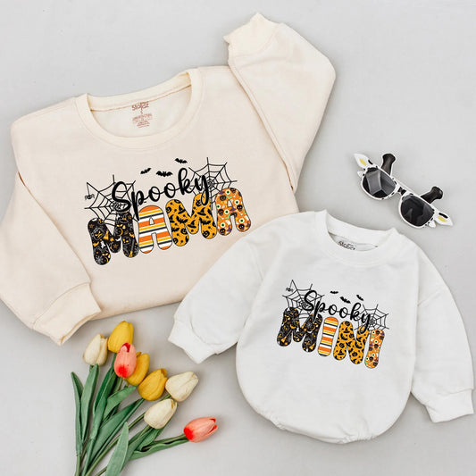 Matching Spooky Mama Halloween Sweatshirts: Cute Family Sweaters for Mom, Dad & Kids! Playful Halloween Patterns, Matching Family Outfits, Spooky Season