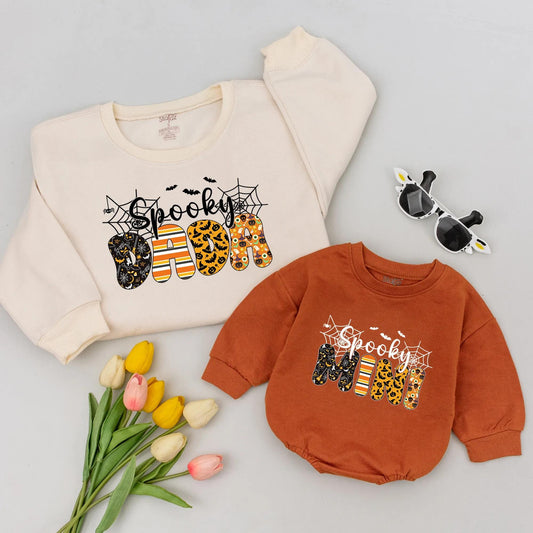Matching Spooky Mama Halloween Sweatshirts: Cute Family Sweaters for Mom, Dad & Kids! Playful Halloween Patterns, Matching Family Outfits, Spooky Season