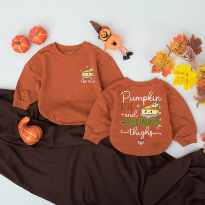 Custom Name Pumpkin Pie & Chunky Thighs Baby Romper Fall Toddler Girl Bodysuit, First Thanksgiving Outfit, Personalized Baby Clothes, Autumn Gift