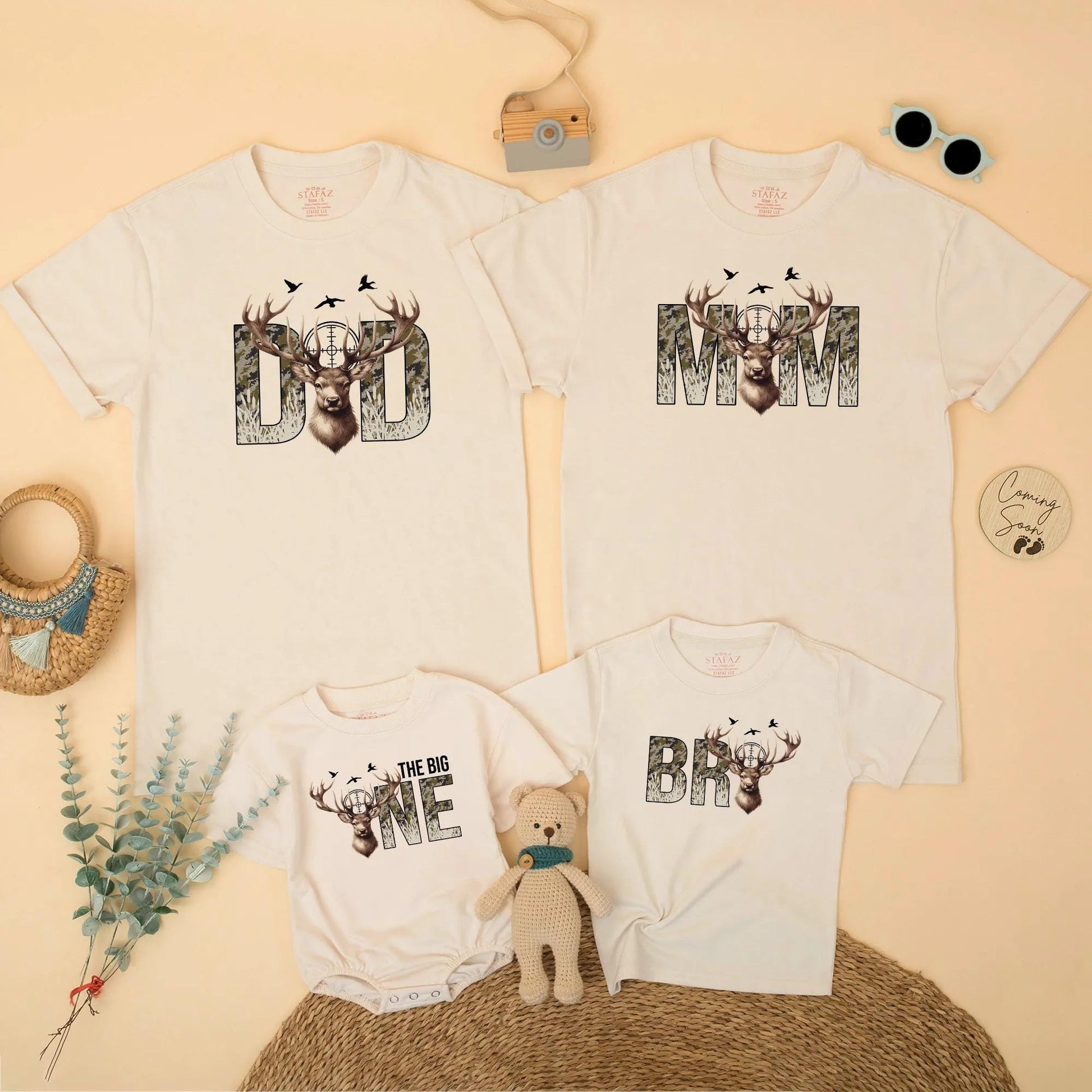Deer Hunting Birthday Family Matching Shirts The Big One Camo Outfit Mom Dad Wild One Gift