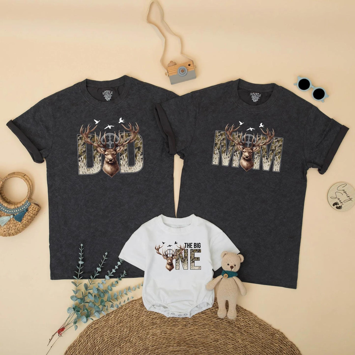 Deer Hunting Birthday Family Matching Shirts The Big One Camo Outfit Mom Dad Wild One Gift