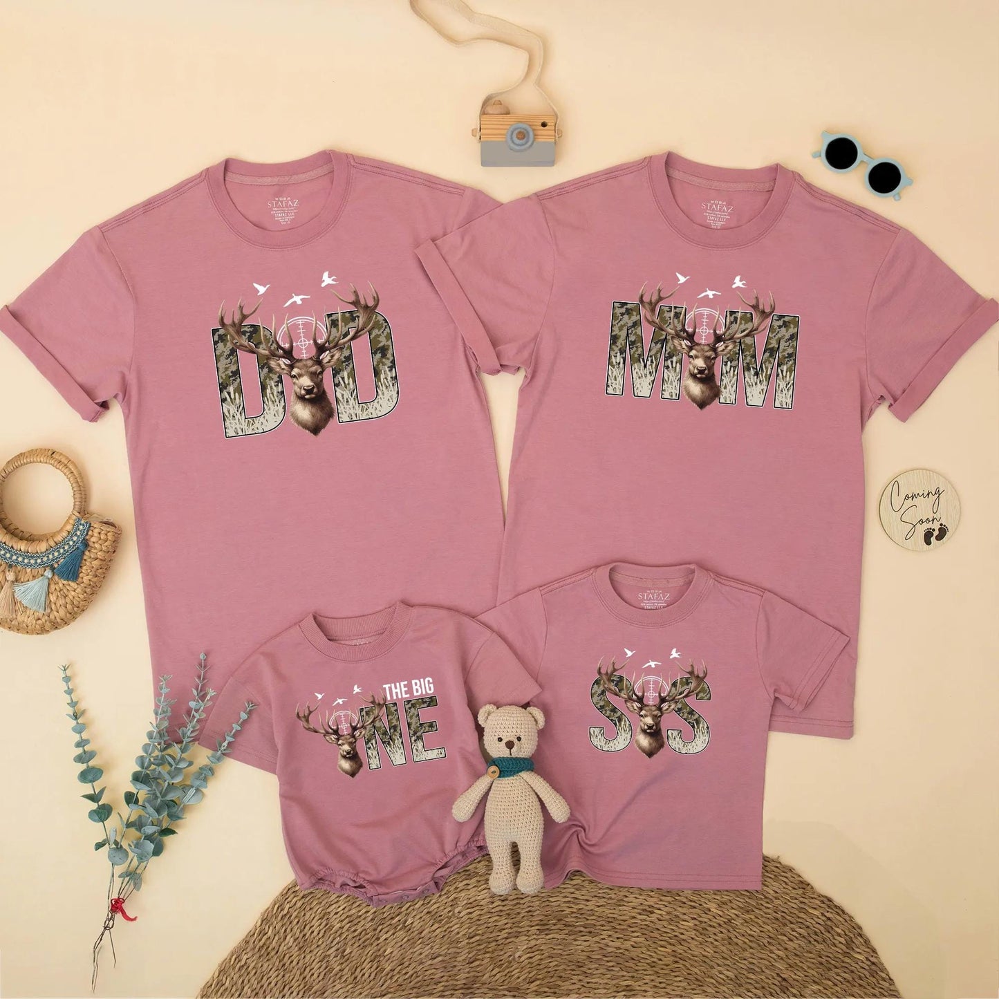 Deer Hunting Birthday Family Matching Shirts The Big One Camo Outfit Mom Dad Wild One Gift