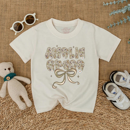 Personalized Amelia Grace Camo Baby Romper, Hunting Outfit with Bow and Flowers, Custom Newborn Girl Clothes, Muted Green, Woodland Shower Gift 135