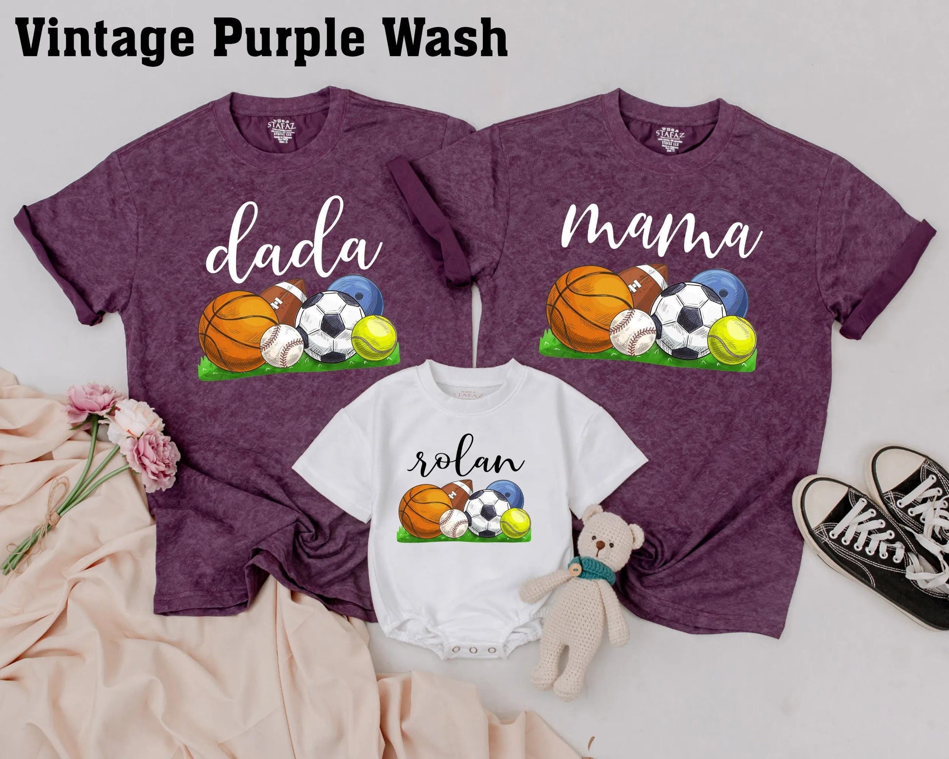 Custom Name Matching Family Sports Birthday Shirts Playful Ball Game Theme First Birthday Outfit Soft Cotton Tees for Everyone