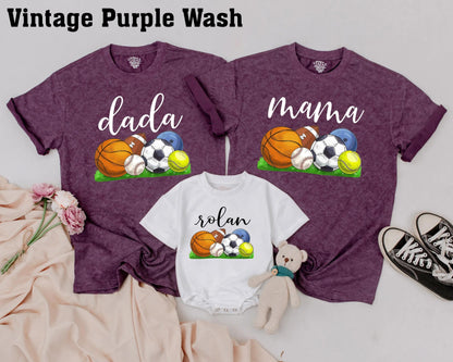 Custom Name Matching Family Sports Birthday Shirts Playful Ball Game Theme First Birthday Outfit Soft Cotton Tees for Everyone