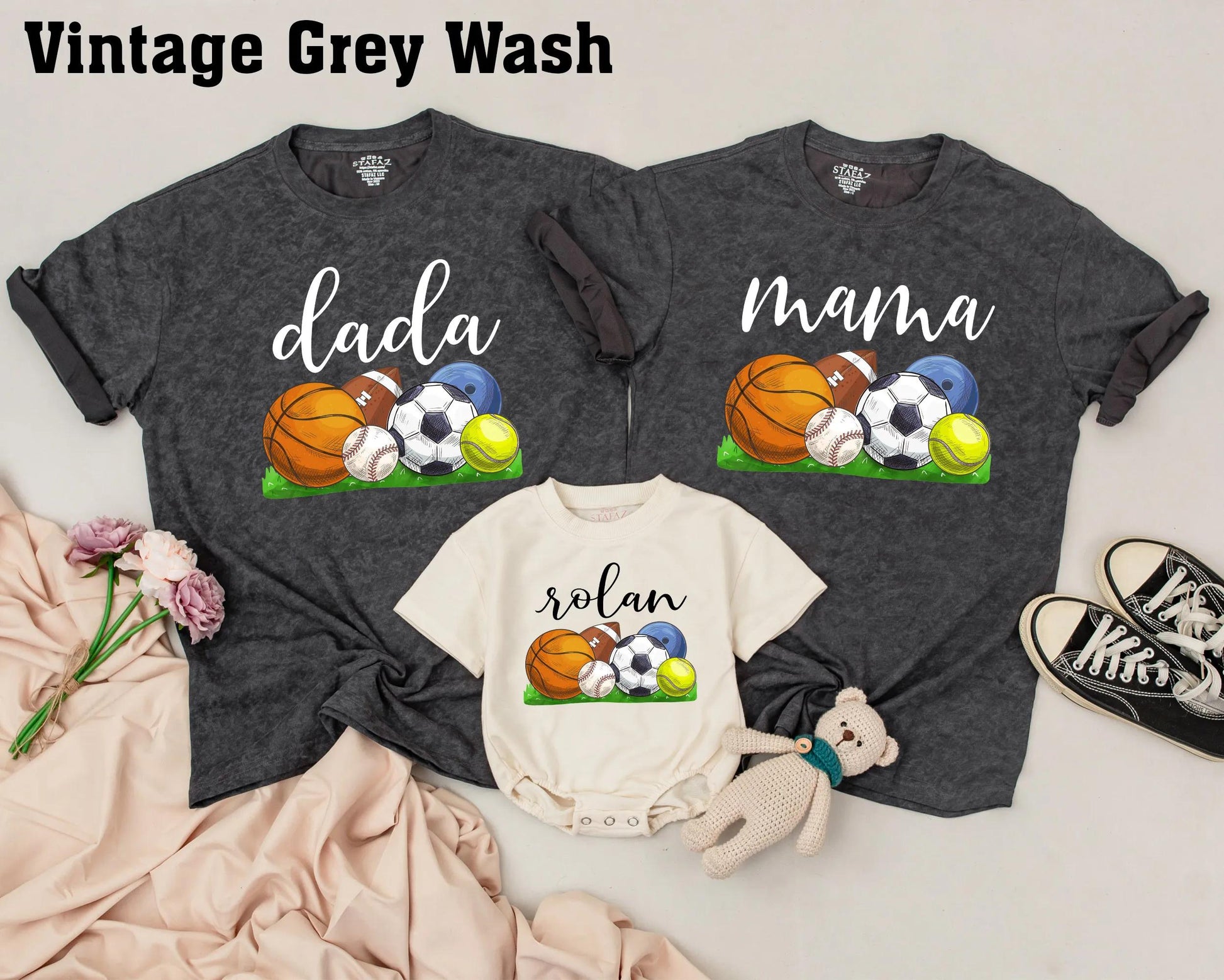 Custom Name Matching Family Sports Birthday Shirts Playful Ball Game Theme First Birthday Outfit Soft Cotton Tees for Everyone
