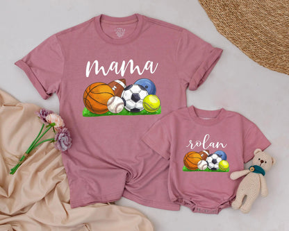 Custom Name Matching Family Sports Birthday Shirts Playful Ball Game Theme First Birthday Outfit Soft Cotton Tees for Everyone