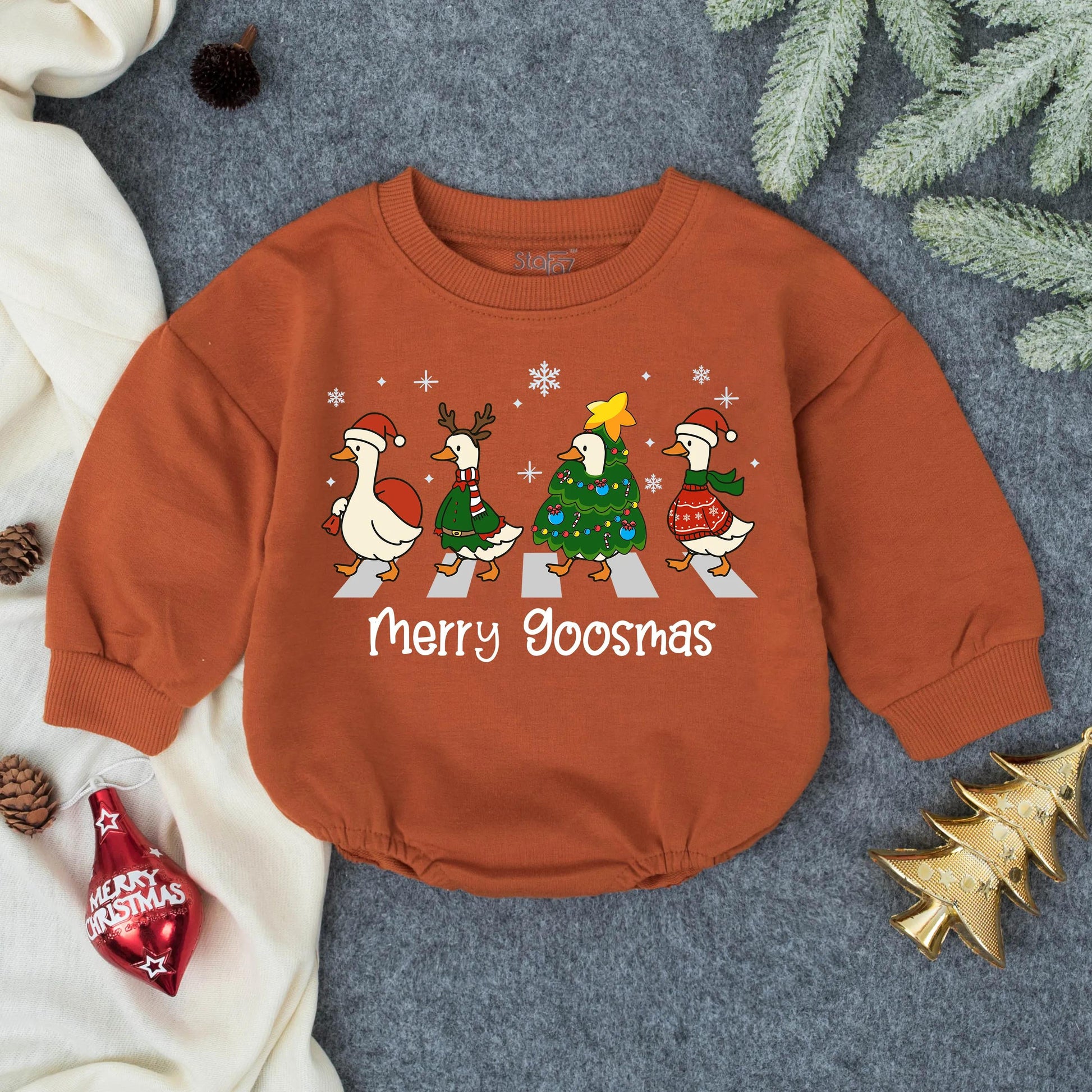 Merry Goosmas Christmas Geese Romper Baby Toddler Infant Farmhouse Country Outfit Gift
