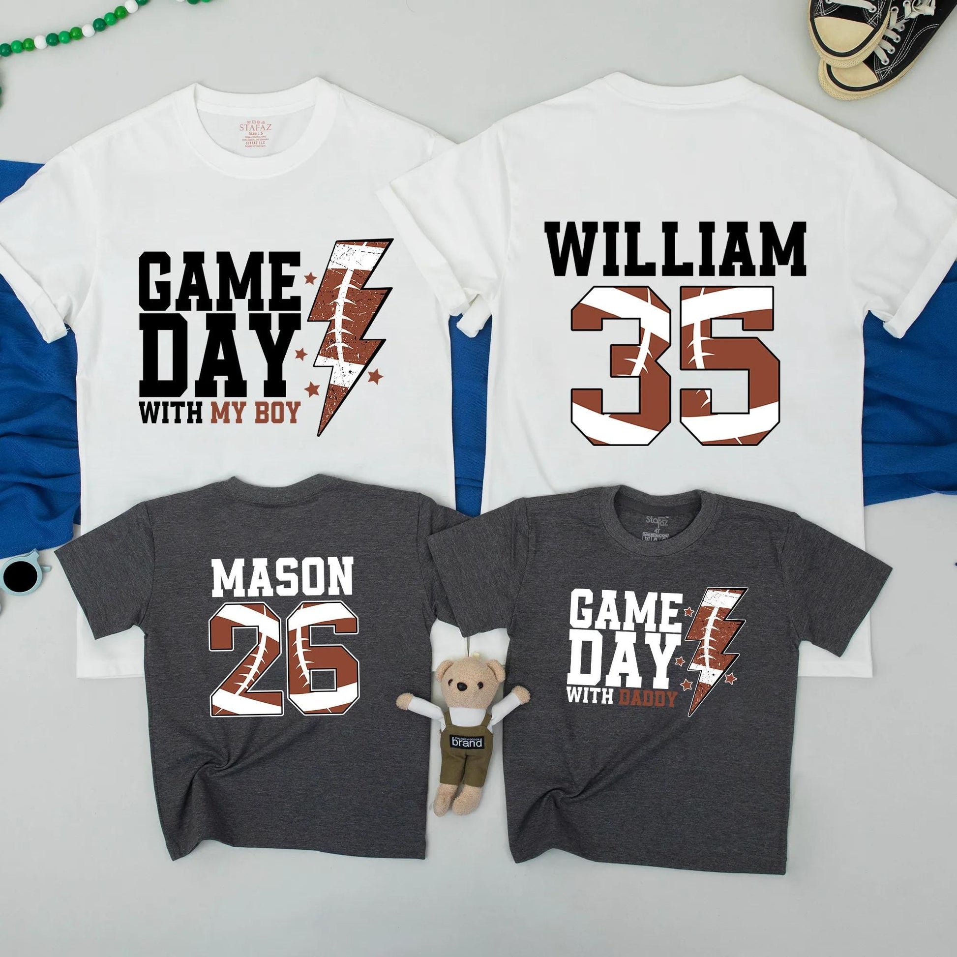 Gameday with Daddy & Boy Football Shirts: Matching Father Son Outfits for Football Season & Sundays, Lightning Bolt Design, Perfect Dad Gift! (138 chars)