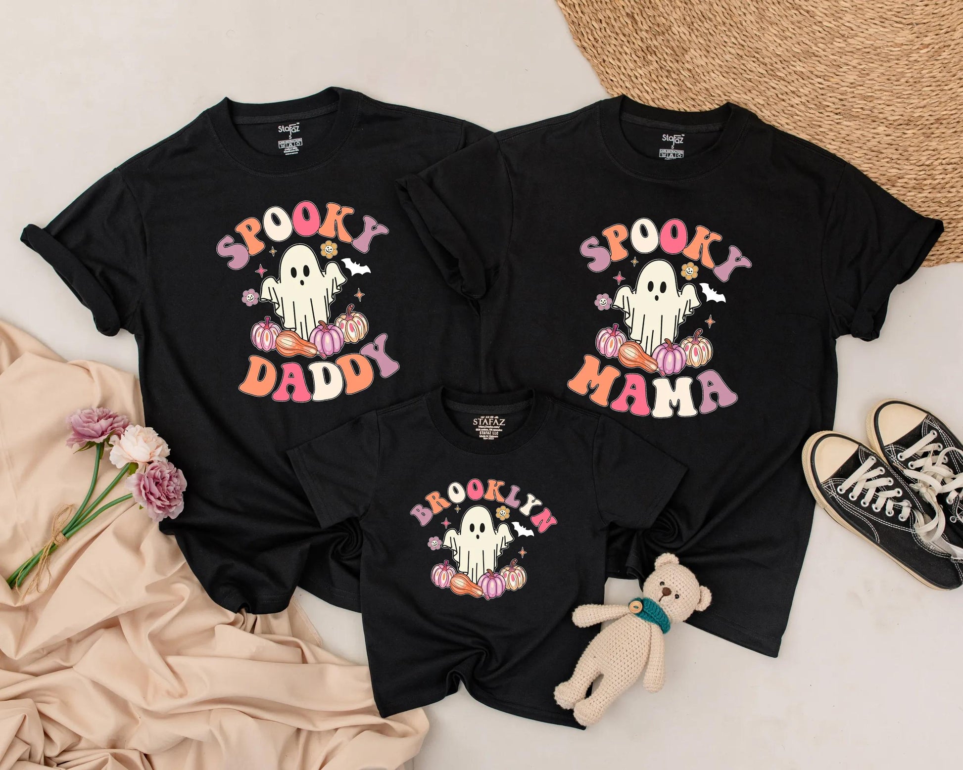 Spooky One Birthday Matching Family Shirts: Retro Ghost & Pumpkins for Daddy, Mama, Brother - Playful Halloween 1st Birthday Outfit & Costume