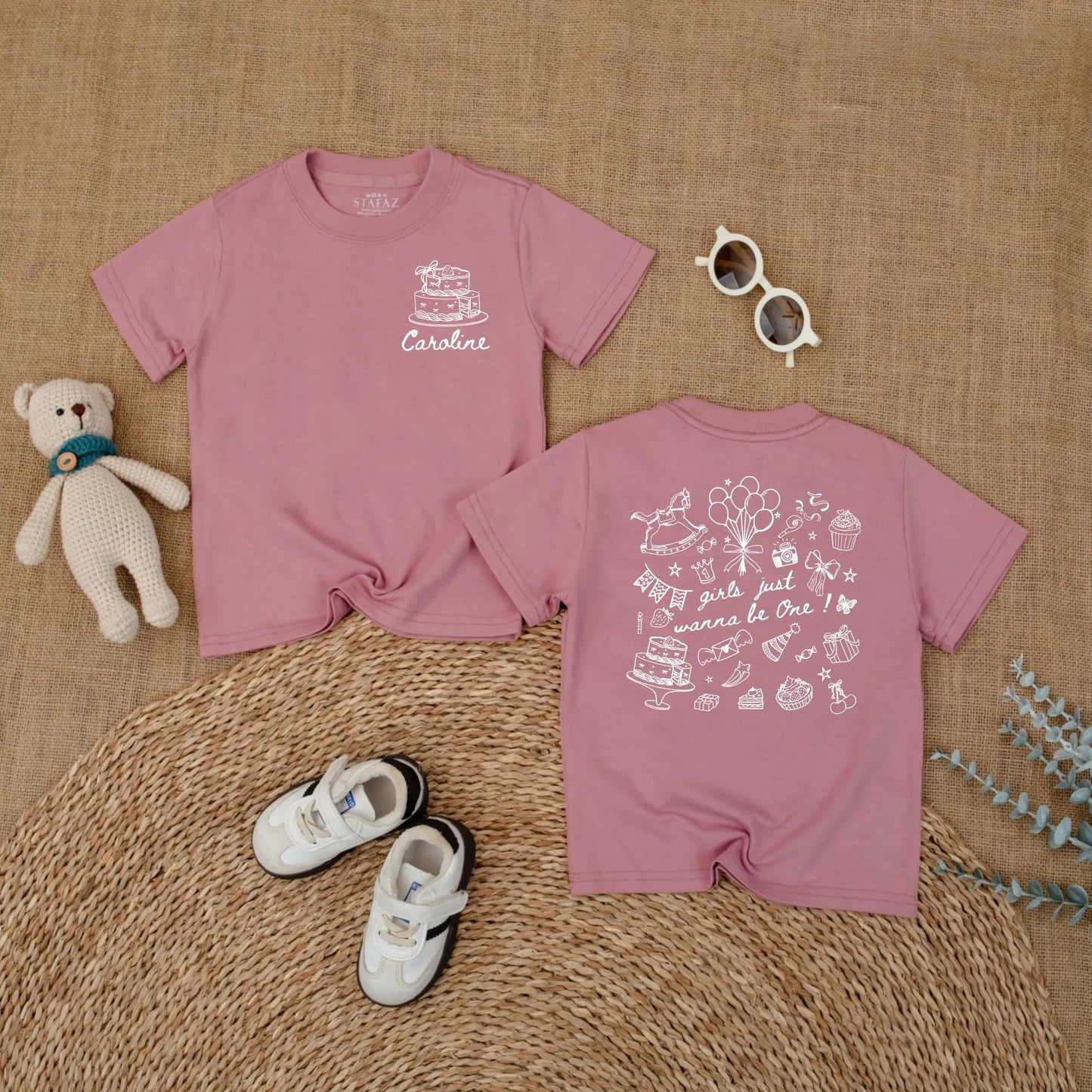 Caroline's 1st Birthday Romper: Custom Baby Girl Outfit with Cake & Balloons, First Birthday Party Gift, 'Girls Just Wanna Be One!' Design, Smash Cake Photo