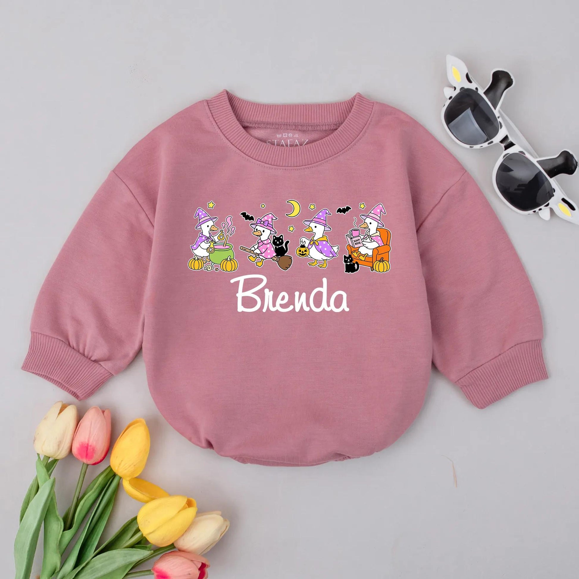Custom Halloween Goose Romper Brenda Retro Witchy Baby Outfit Spooky Cute Fall Baby Gift