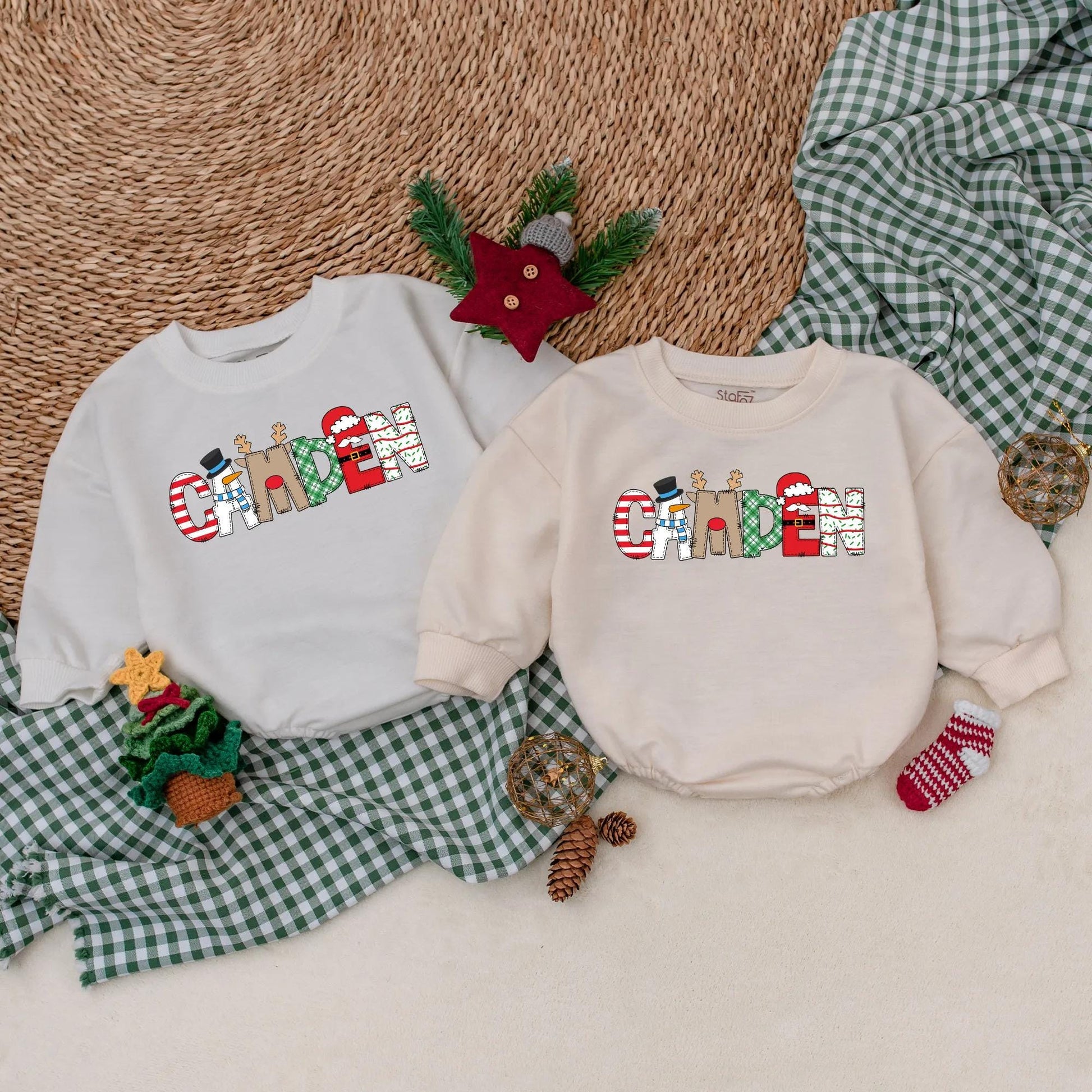 CAMDEN Christmas Baby Bubble Romper - Personalized First Christmas Bodysuit, Festive Winter Baby Clothes, Holiday Gift