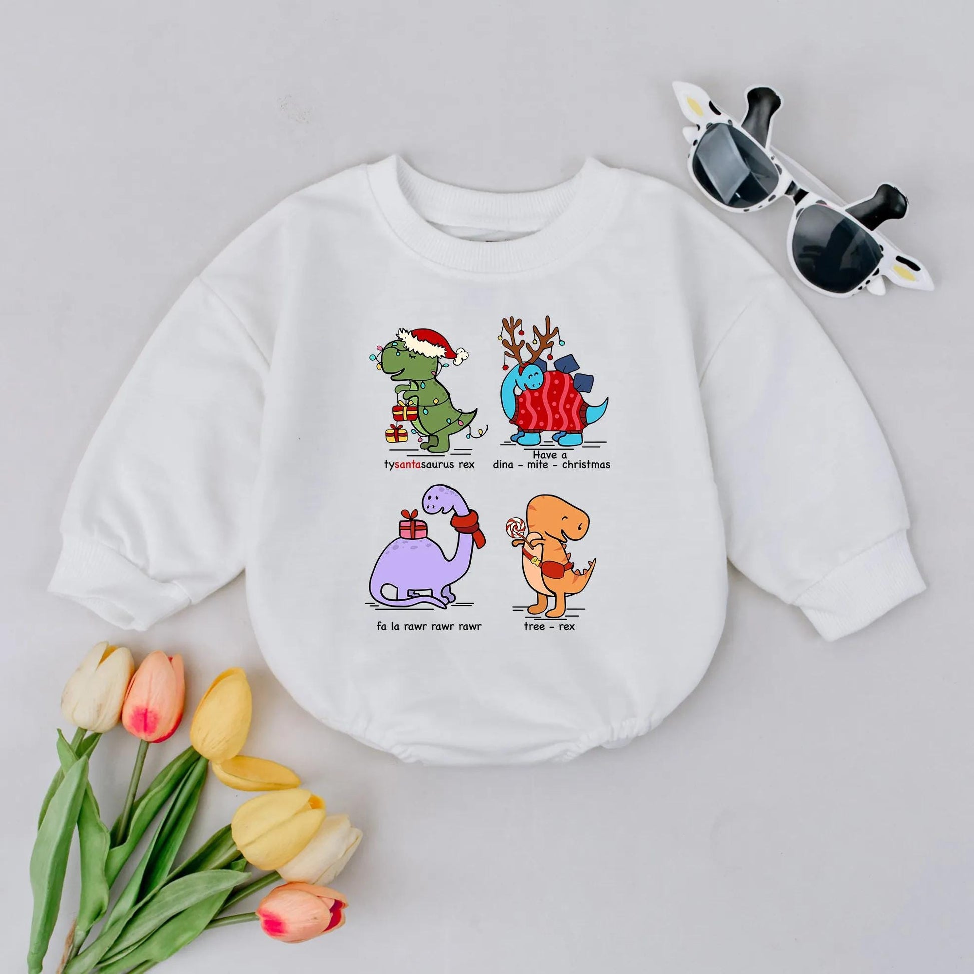 Cute Christmas Dinosaur Bubble Romper Vintage Baby Outfit Merry Christmas Vibes Dino Baby Shower Gift 1st Xmas Clothes