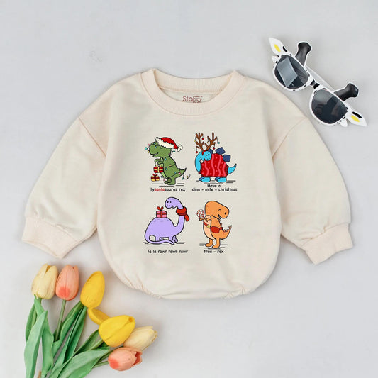 Cute Christmas Dinosaur Bubble Romper Vintage Baby Outfit Merry Christmas Vibes Dino Baby Shower Gift 1st Xmas Clothes