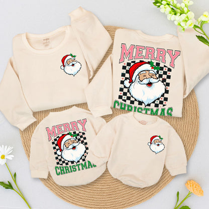 Retro Santa Claus Merry Christmas Sweatshirt Vintage Graphic Toddler Holiday Outfit Two Sided Sweater
