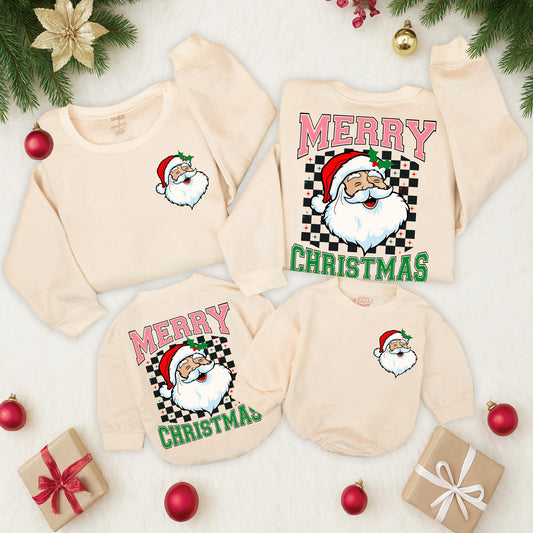 Retro Santa Claus Merry Christmas Sweatshirt Vintage Graphic Toddler Holiday Outfit Two Sided Sweater